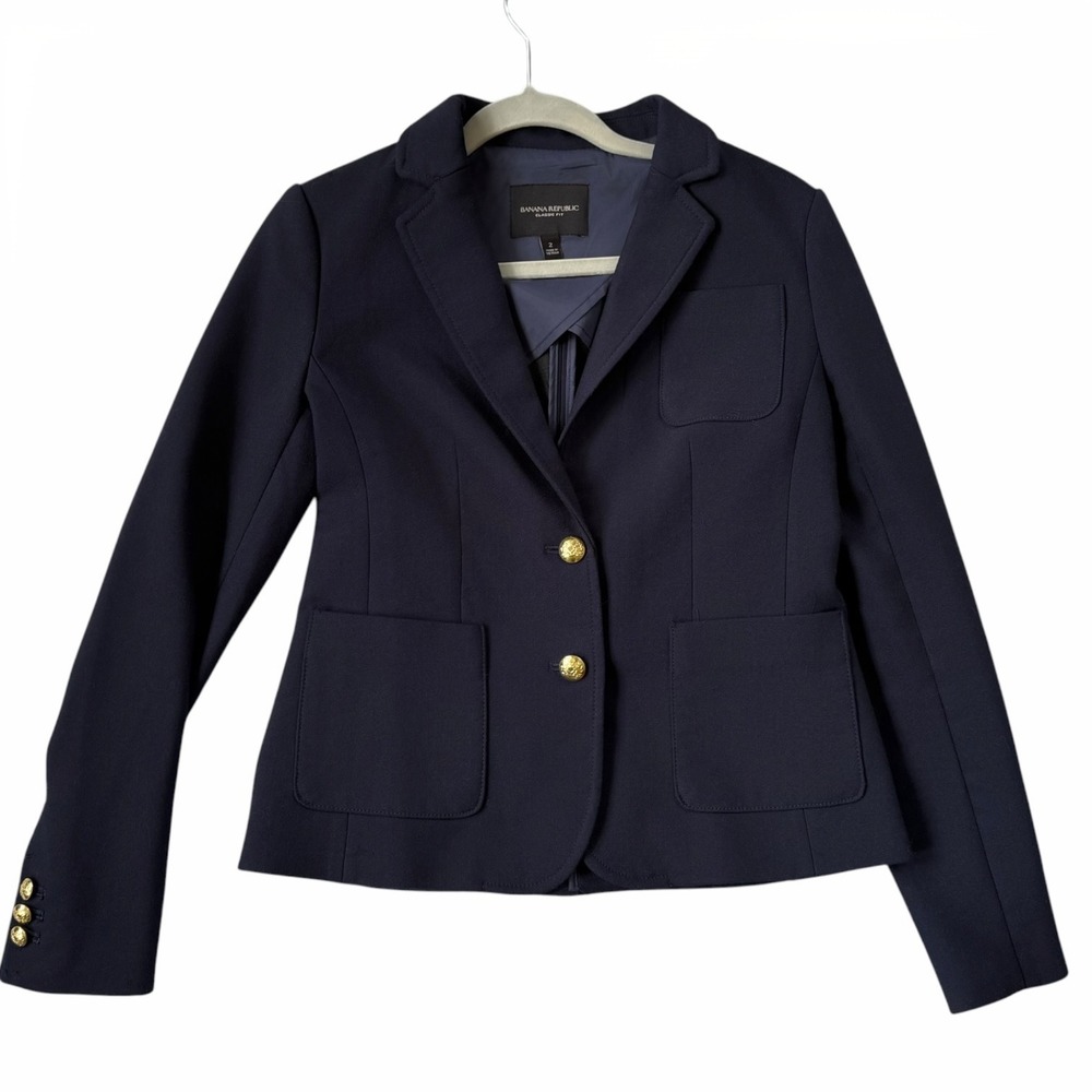 Banana Republic  Navy Blue Gold Button Blazer  Size 2